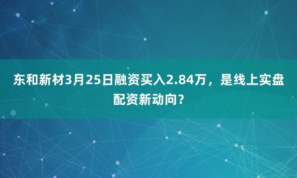 东和新材3月25日融资买入2.84万，是线上实盘配资新动向？