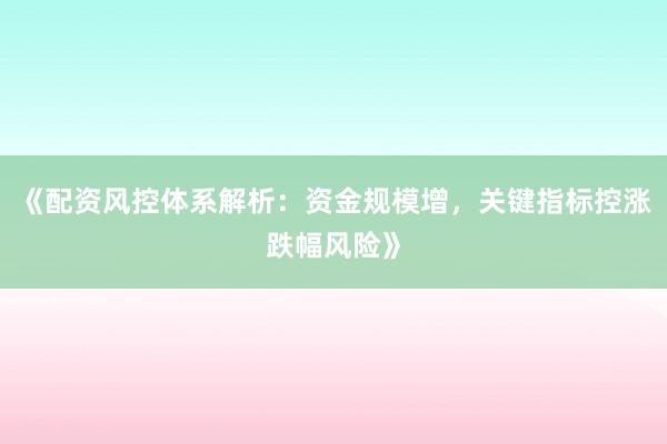 《配资风控体系解析：资金规模增，关键指标控涨跌幅风险》