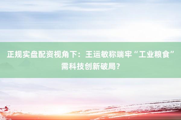 正规实盘配资视角下：王运敏称端牢“工业粮食”需科技创新破局？