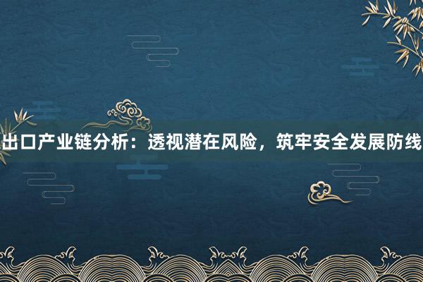 出口产业链分析：透视潜在风险，筑牢安全发展防线