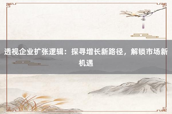 透视企业扩张逻辑：探寻增长新路径，解锁市场新机遇