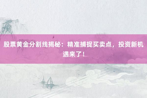 股票黄金分割线揭秘：精准捕捉买卖点，投资新机遇来了！