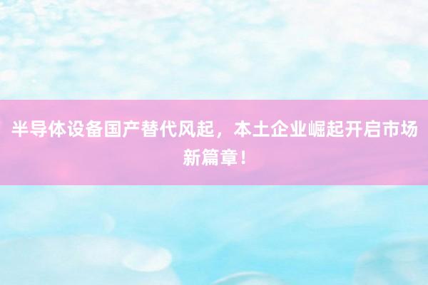 半导体设备国产替代风起，本土企业崛起开启市场新篇章！