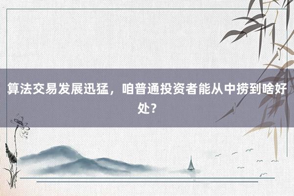算法交易发展迅猛，咱普通投资者能从中捞到啥好处？