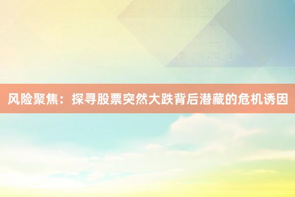 风险聚焦:探寻股票突然大跌背后潜藏的危机诱因