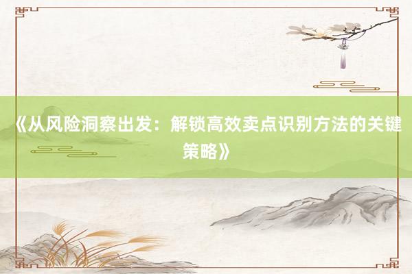 《从风险洞察出发:解锁高效卖点识别方法的关键策略》