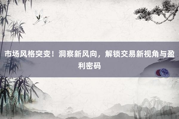 市场风格突变!洞察新风向,解锁交易新视角与盈利密码