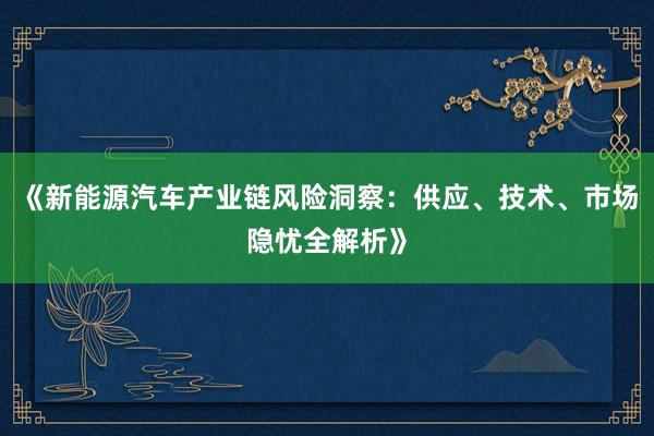 《新能源汽车产业链风险洞察：供应、技术、市场隐忧全解析》