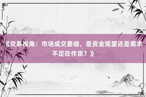 《交易视角：市场成交萎缩，是资金观望还是需求不足在作祟？》
