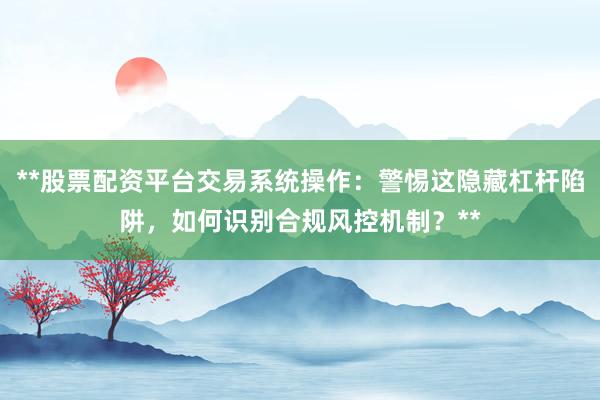 **股票配资平台交易系统操作：警惕这隐藏杠杆陷阱，如何识别合规风控机制？**