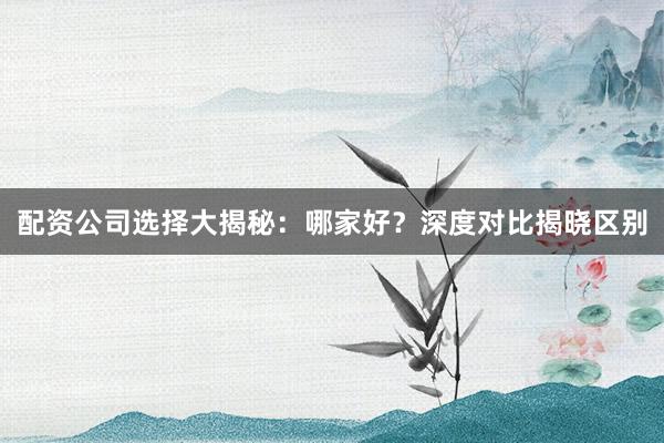配资公司选择大揭秘：哪家好？深度对比揭晓区别